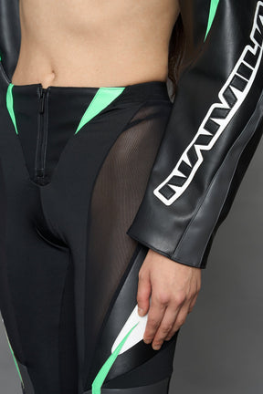 NAMILIA moto mesh pants - black green, XS