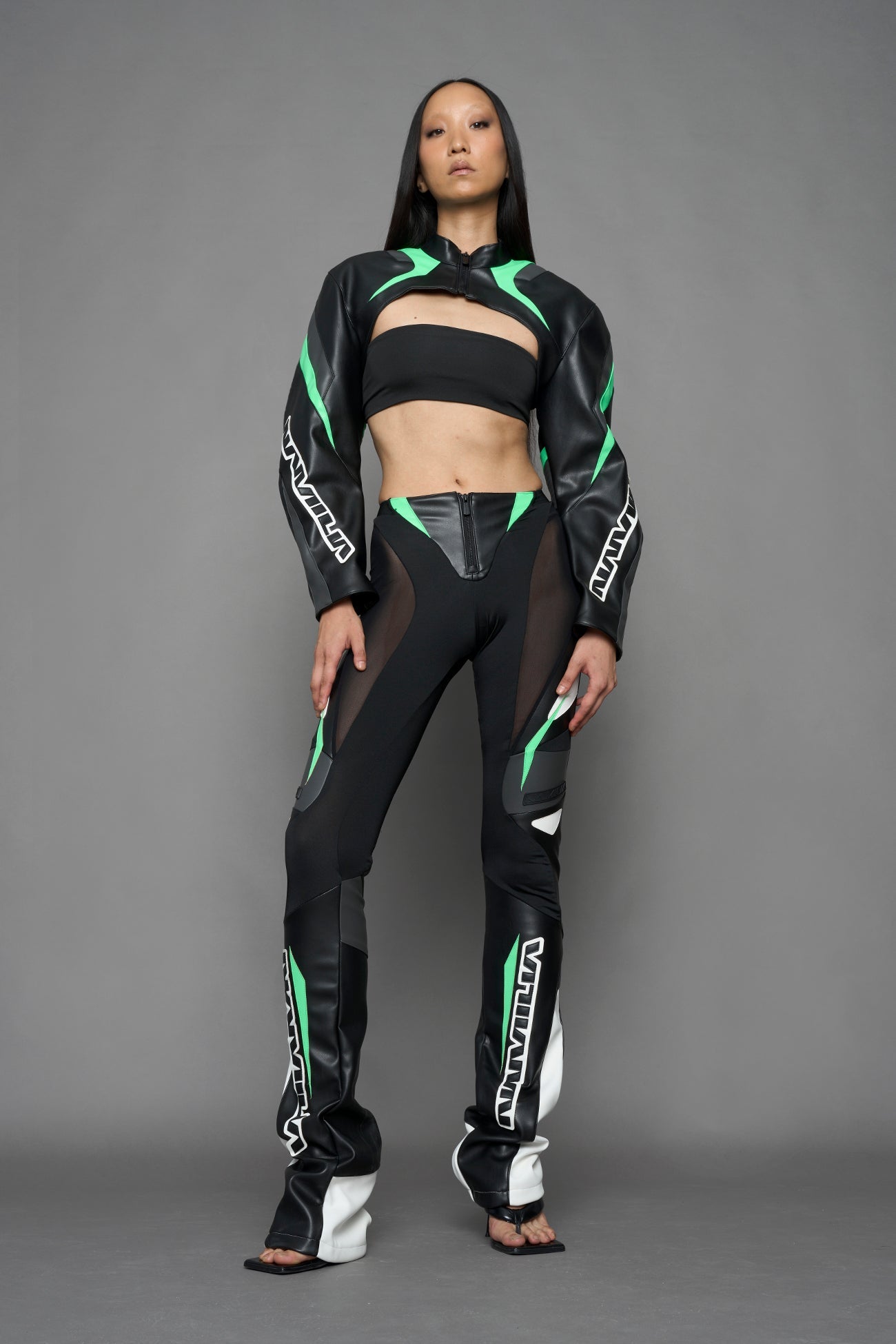 NAMILIA moto mesh pants - black green, XS