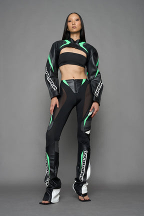 NAMILIA moto mesh pants - black green, XS