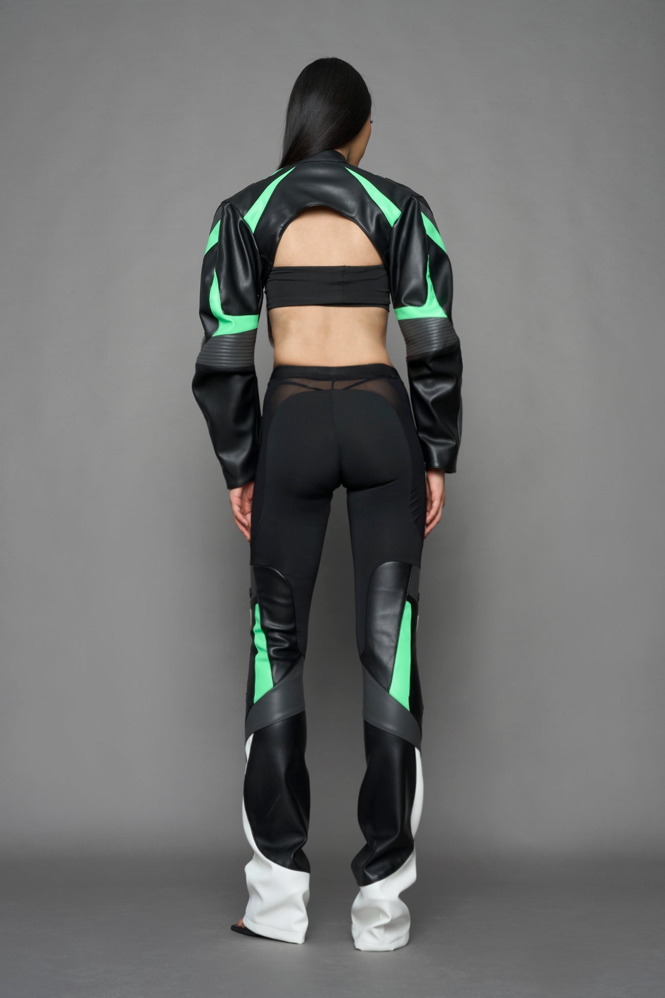 NAMILIA moto mesh pants - black green, XS