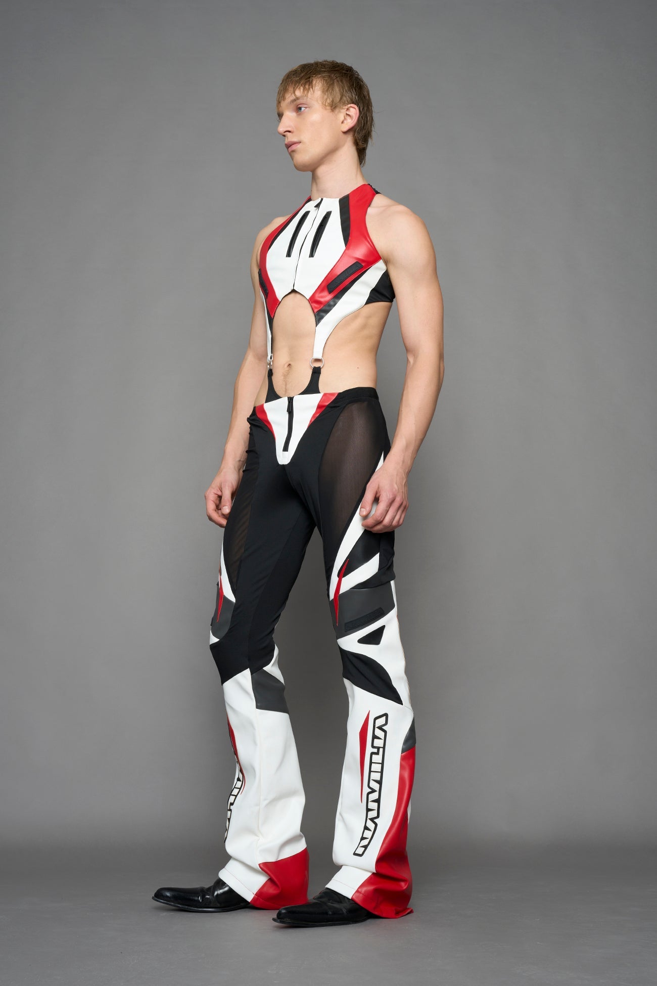 NAMILIA moto mesh pants - white red, XS