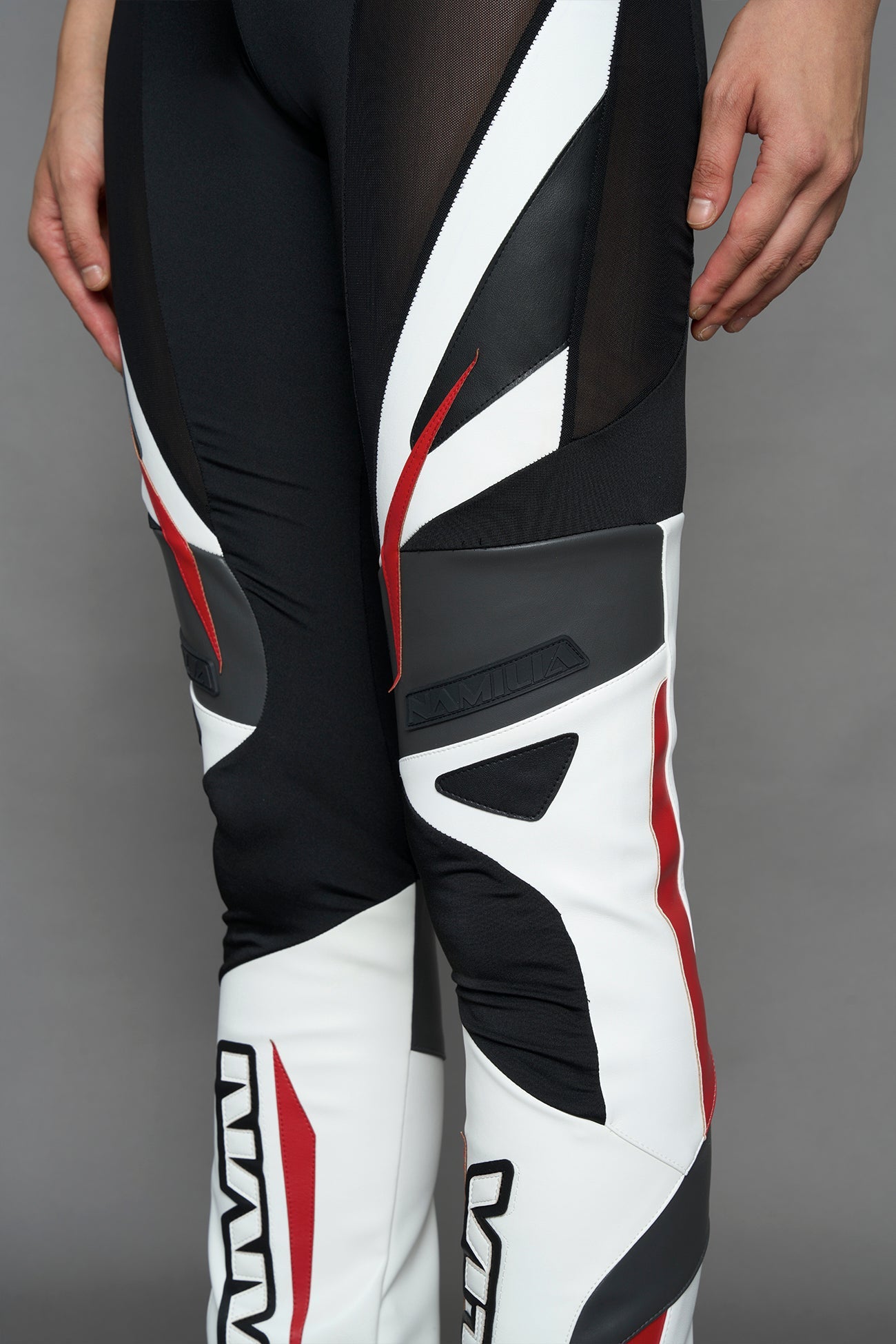 NAMILIA moto mesh pants - white red, XS