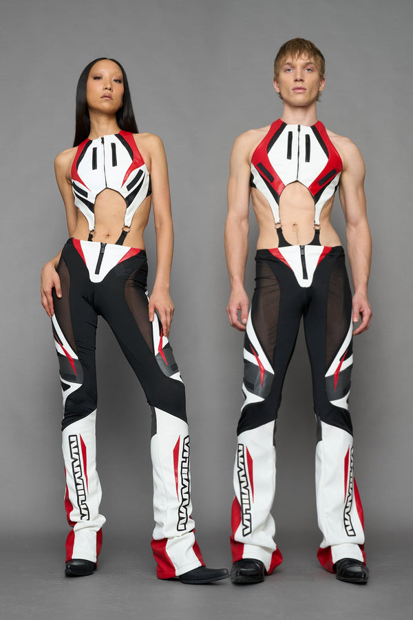 NAMILIA moto mesh pants - white red, XS - white red