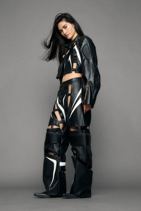 NAMILIA Octane Moto Floating Crop Jacket - black white, xs