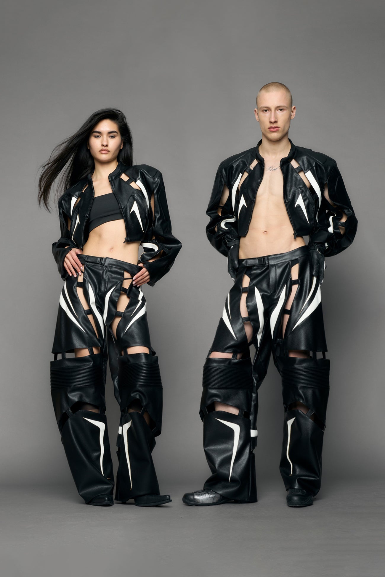 NAMILIA Octane Moto Floating Crop Jacket - black white, xs
