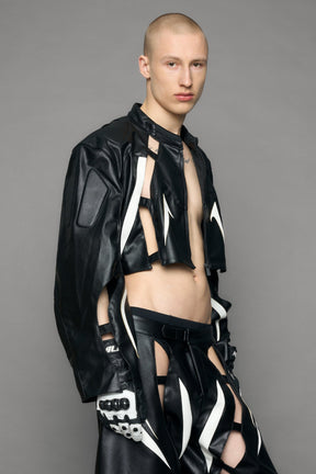NAMILIA Octane Moto Floating Crop Jacket - black white, xs