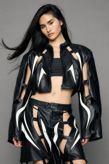 NAMILIA Octane Moto Floating Crop Jacket - black white, xs