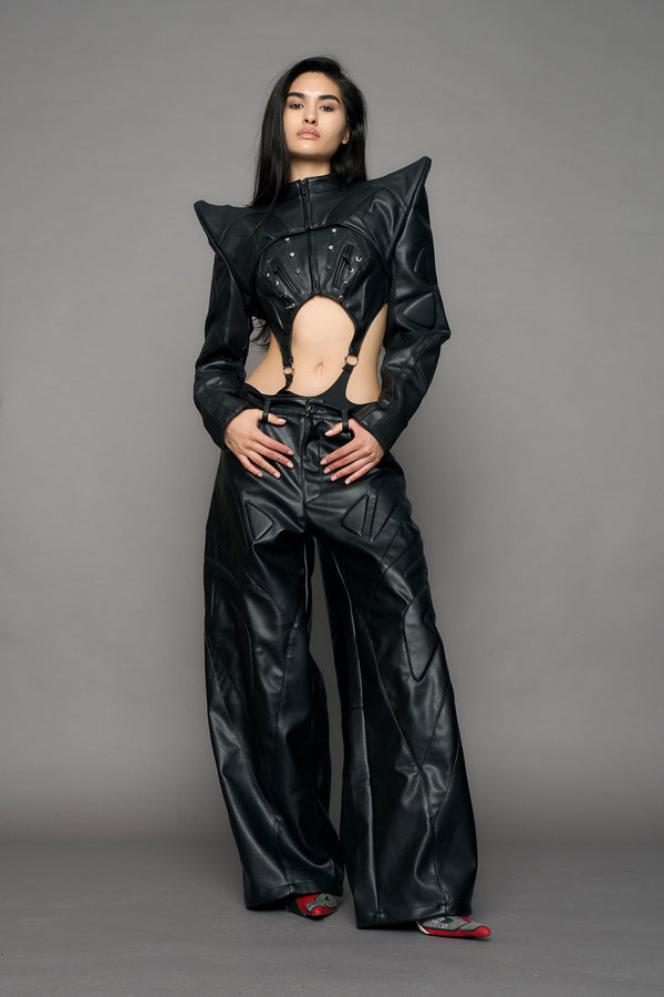 NAMILIA Octane Moto Spike Bolero Jacket - black, xs