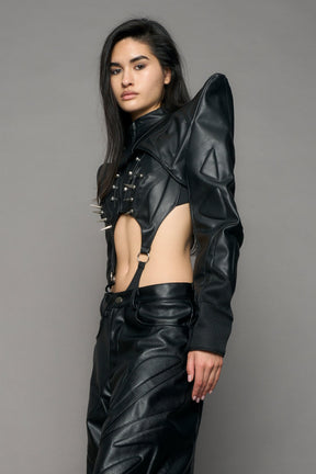NAMILIA Octane Moto Spike Bolero Jacket - black, xs