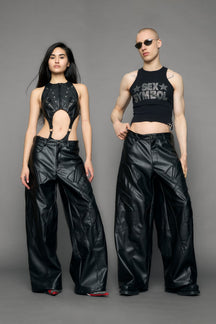 NAMILIA Octane Oversize Leather Pants - black, xs