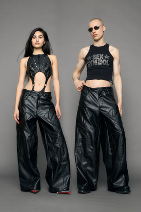 NAMILIA Octane Oversize Leather Pants - black, xs
