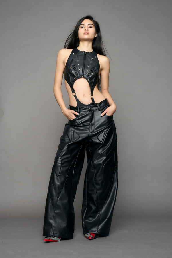NAMILIA Octane Oversize Leather Pants - black, xs