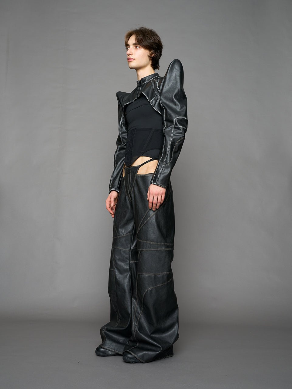 NAMILIA Oversize Thong Pants Black Washed - BLACK WASHED, xs