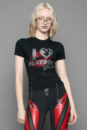 NAMILIA Playboy Crystal Lingerie Tee - black print, xs