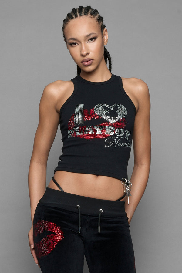 NAMILIA Playboy Crystal Tank - black print, xs