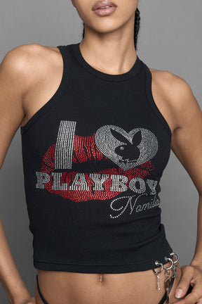 NAMILIA Playboy Crystal Tank - black print, xs