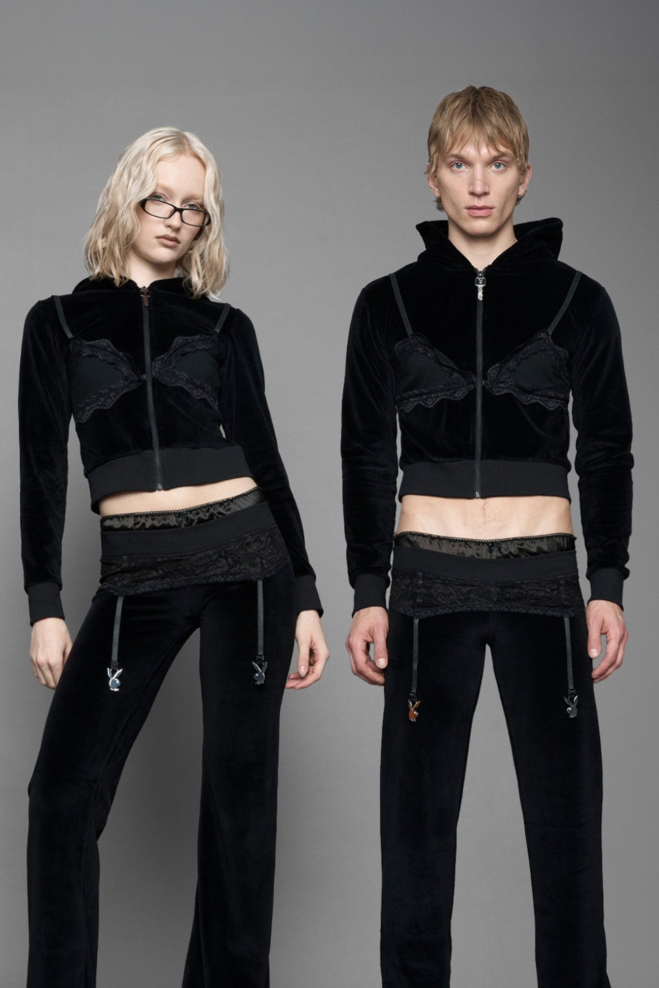 NAMILIA Playboy Lingerie Velour Jacket - black, xs