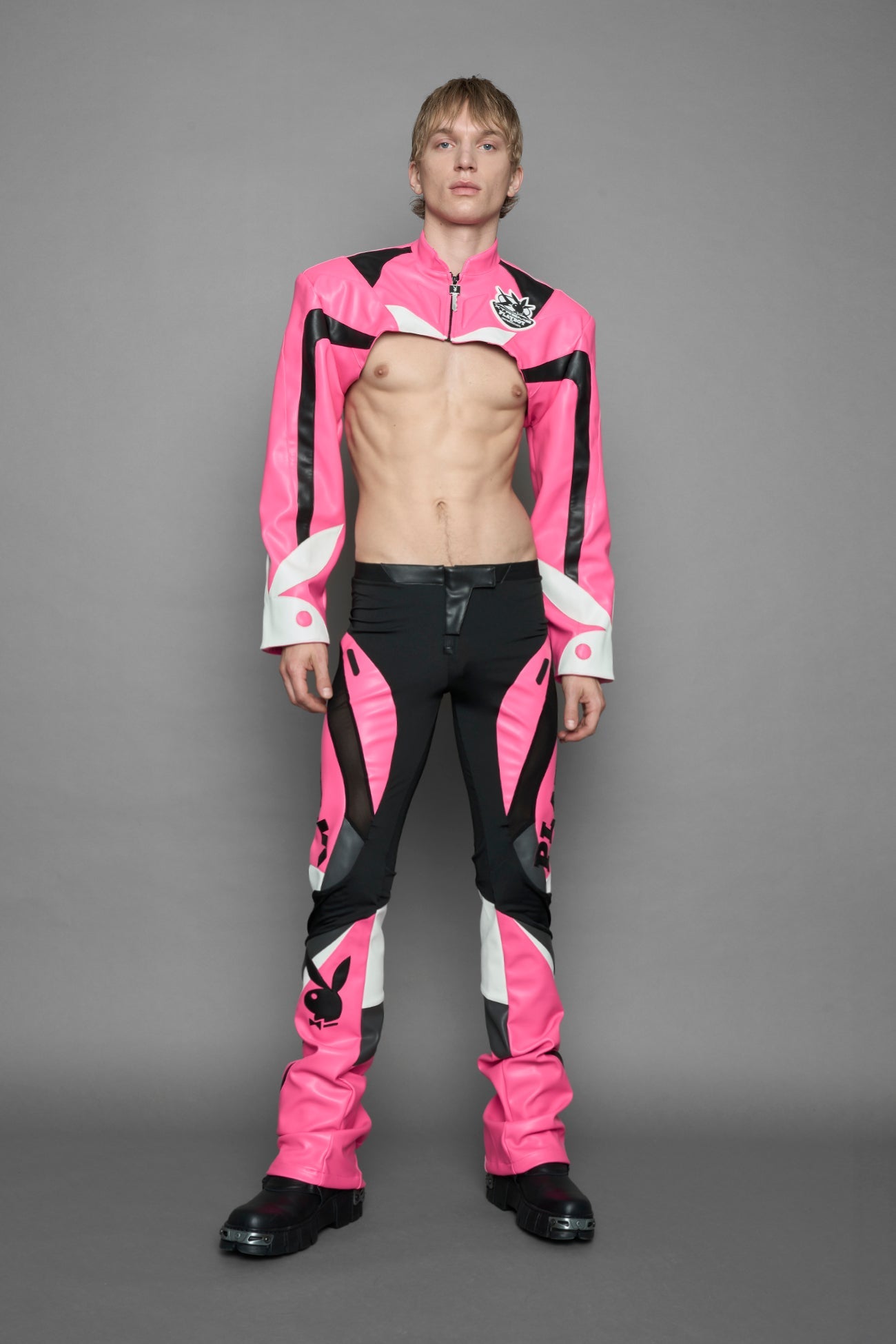 NAMILIA Playboy Moto Bolero Jacket - pink/black, xs