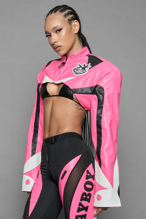 NAMILIA Playboy Moto Bolero Jacket - pink/black, xs