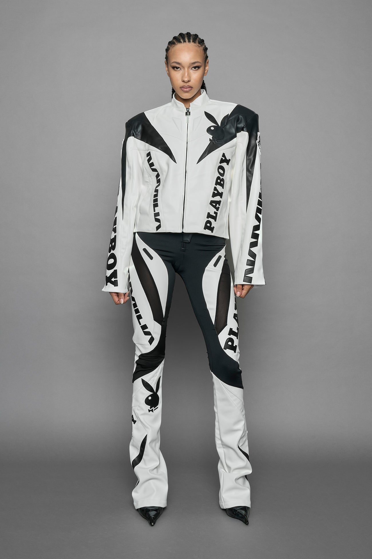 NAMILIA Playboy Moto Jacket - white/ black, xs