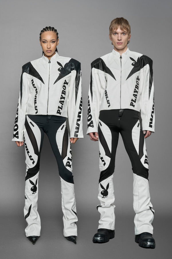 NAMILIA Playboy Moto Jacket - white/ black, xs - white/ black