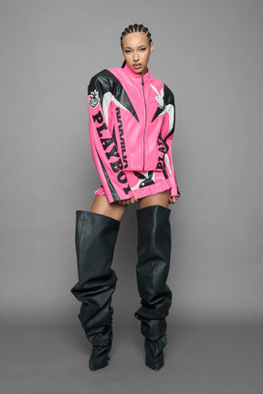 NAMILIA Playboy Moto Jacket - pink/ black, xs