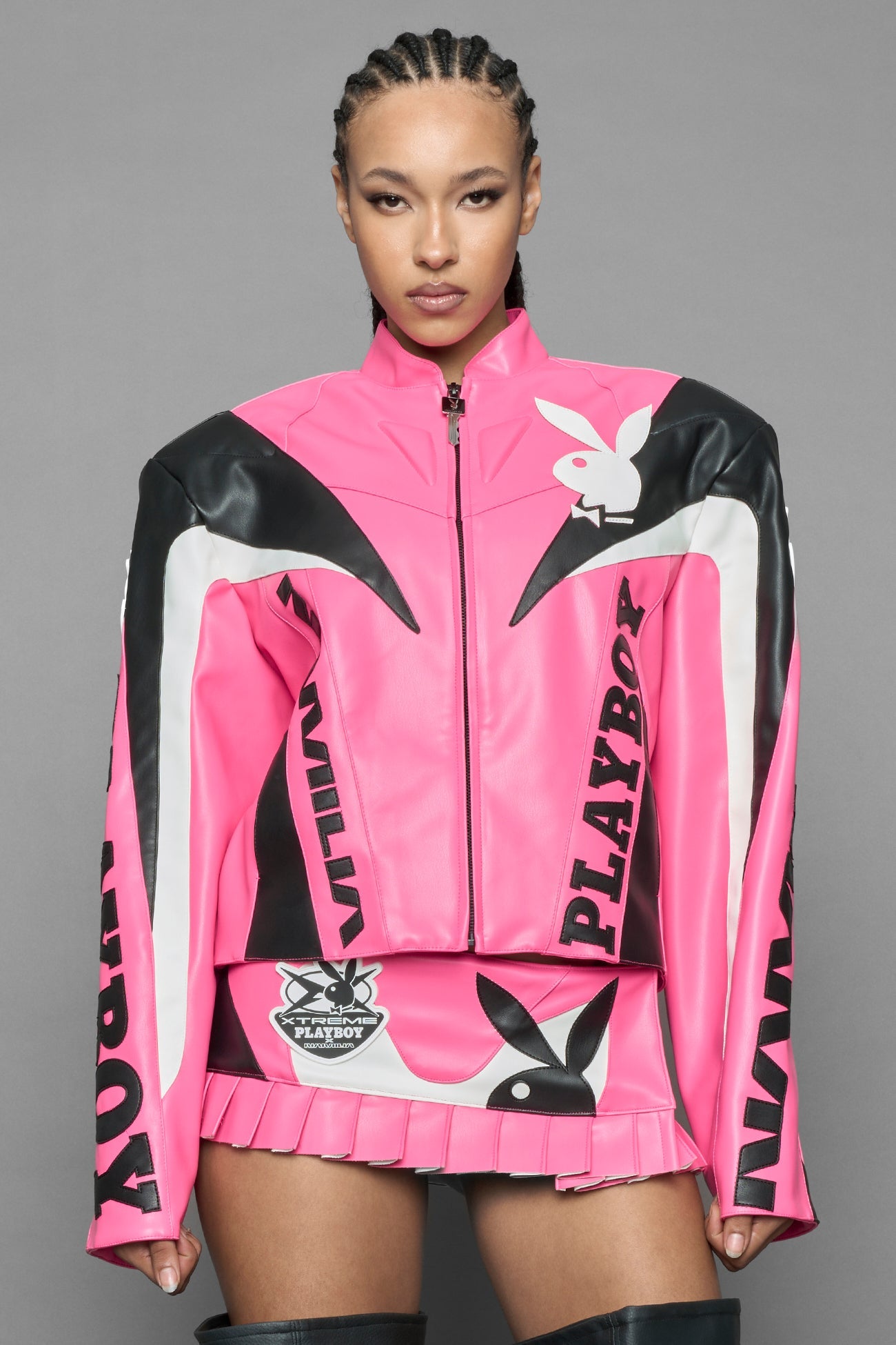 NAMILIA Playboy Moto Jacket - pink/ black, xs
