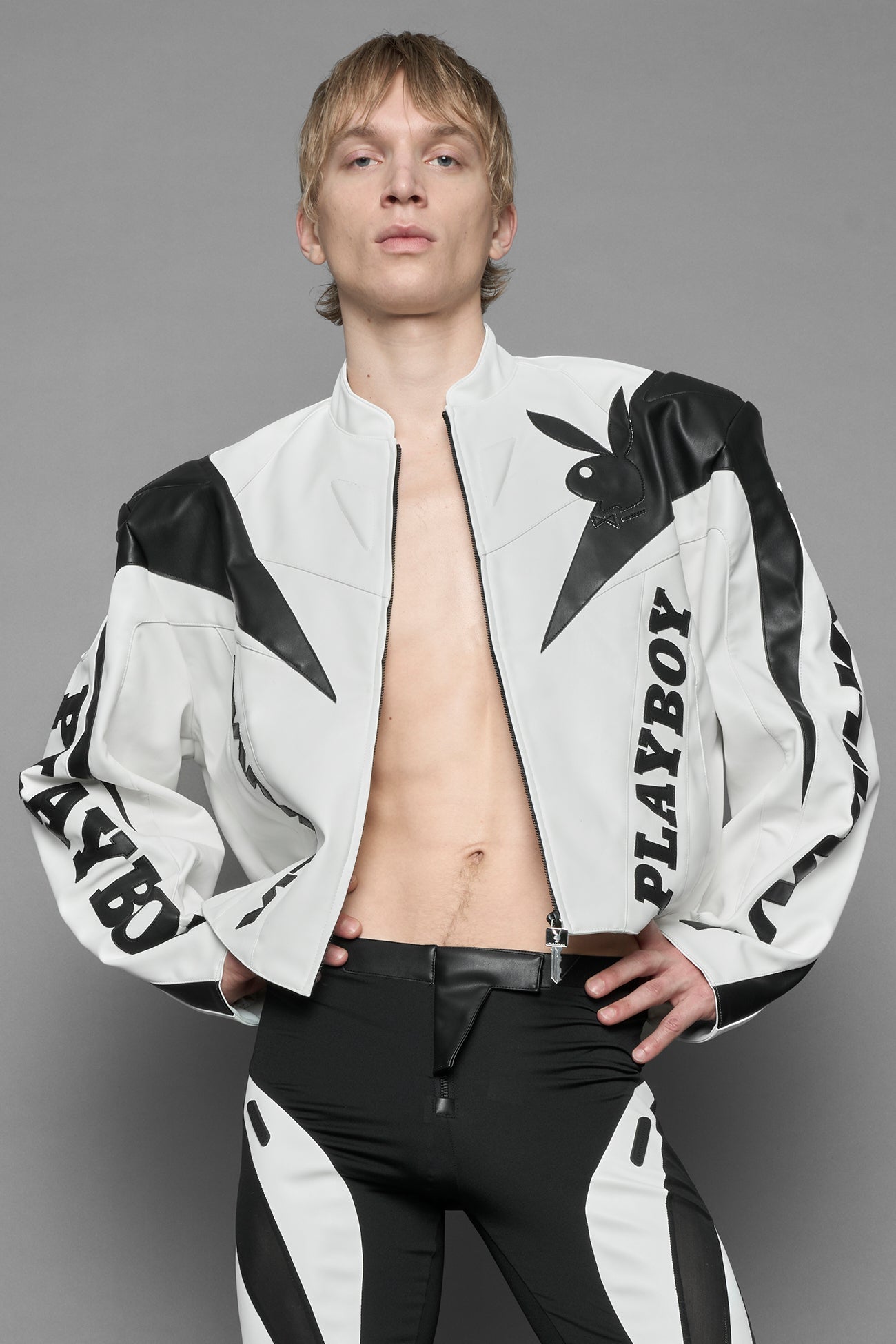 NAMILIA Playboy Moto Jacket - white/ black, xs