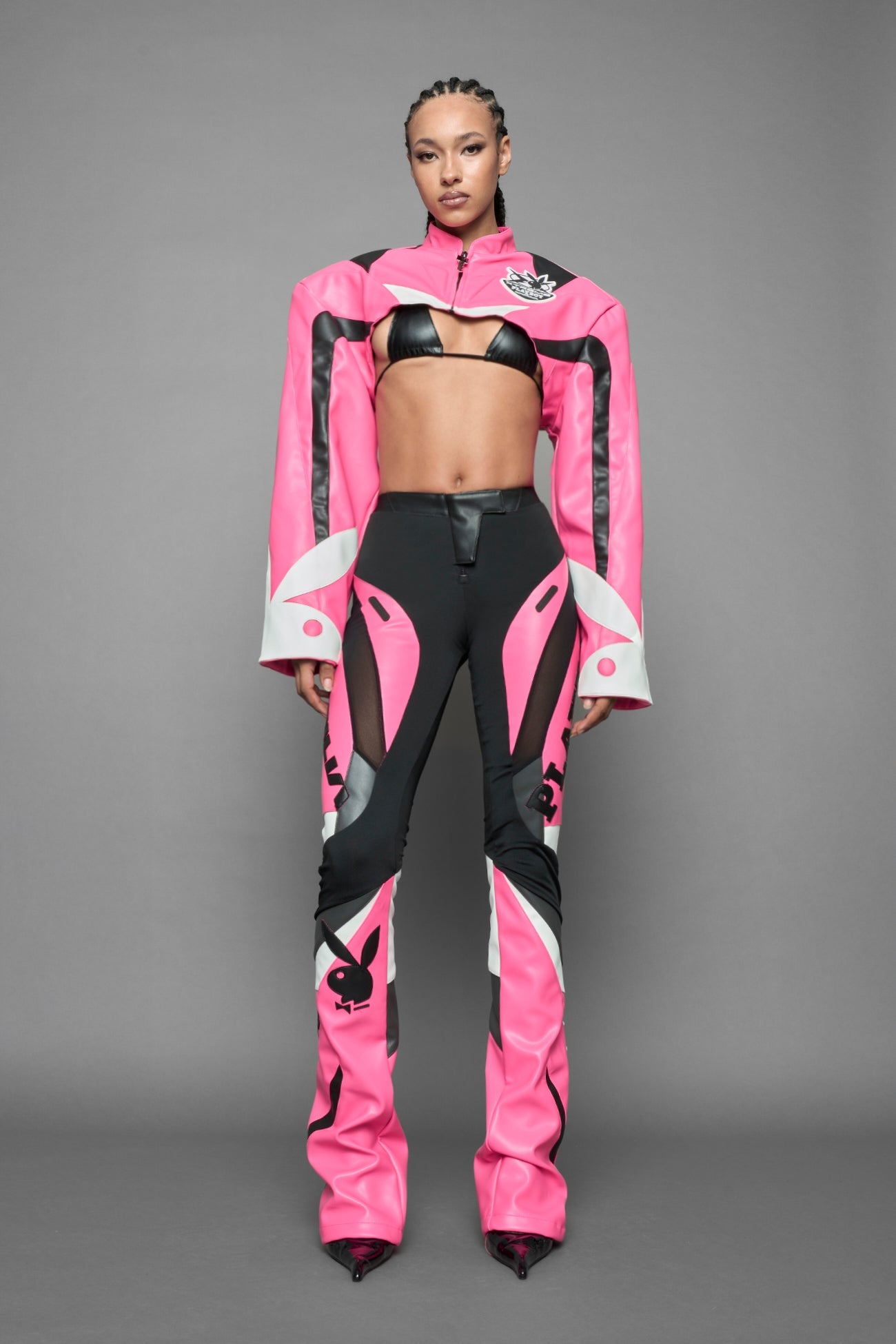 NAMILIA Playboy Moto Mesh Pants - pink/black, xs