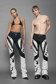 NAMILIA Playboy Moto Mesh Pants - white/ black, xs