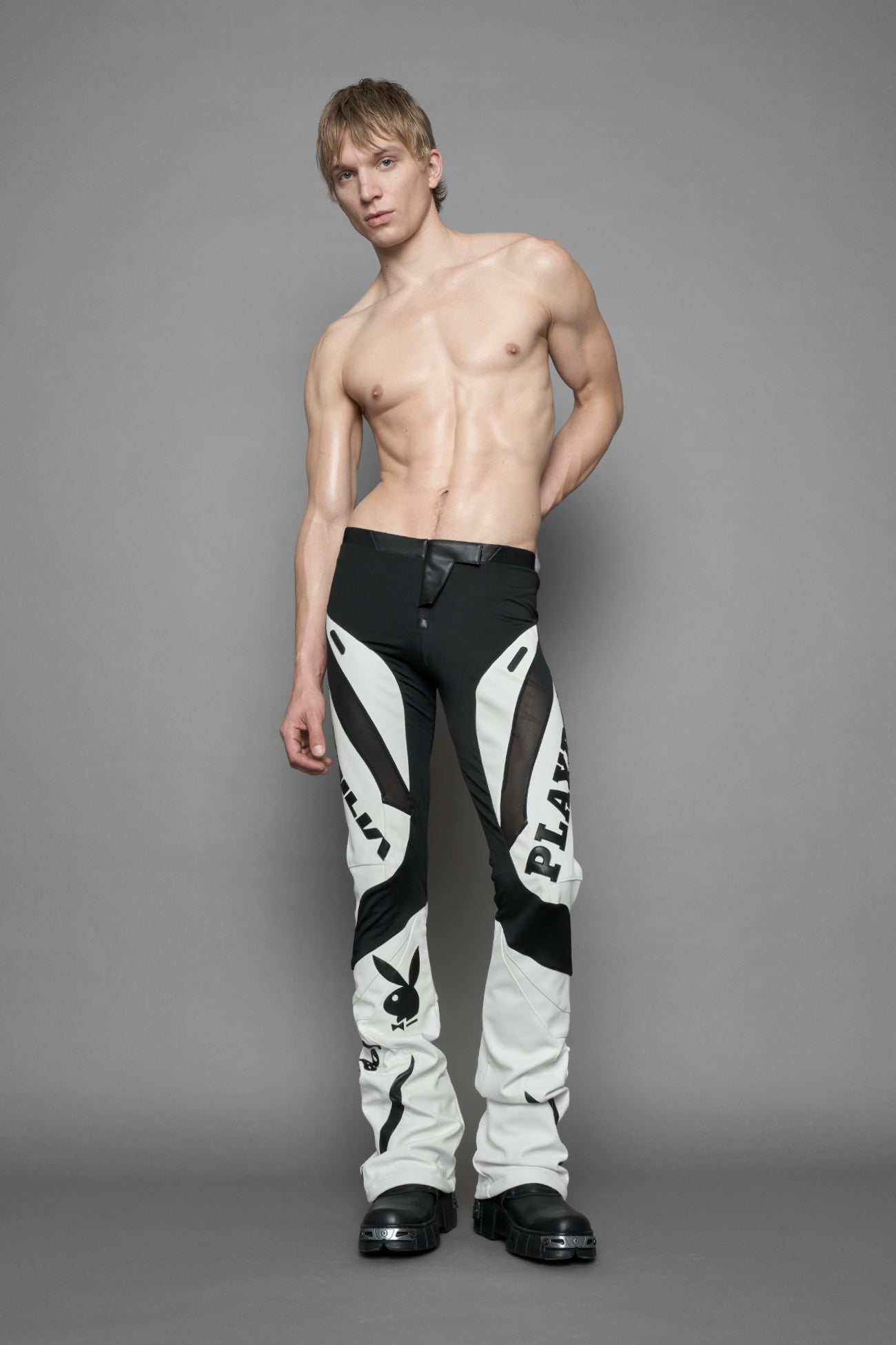 NAMILIA Playboy Moto Mesh Pants - white/ black, xs