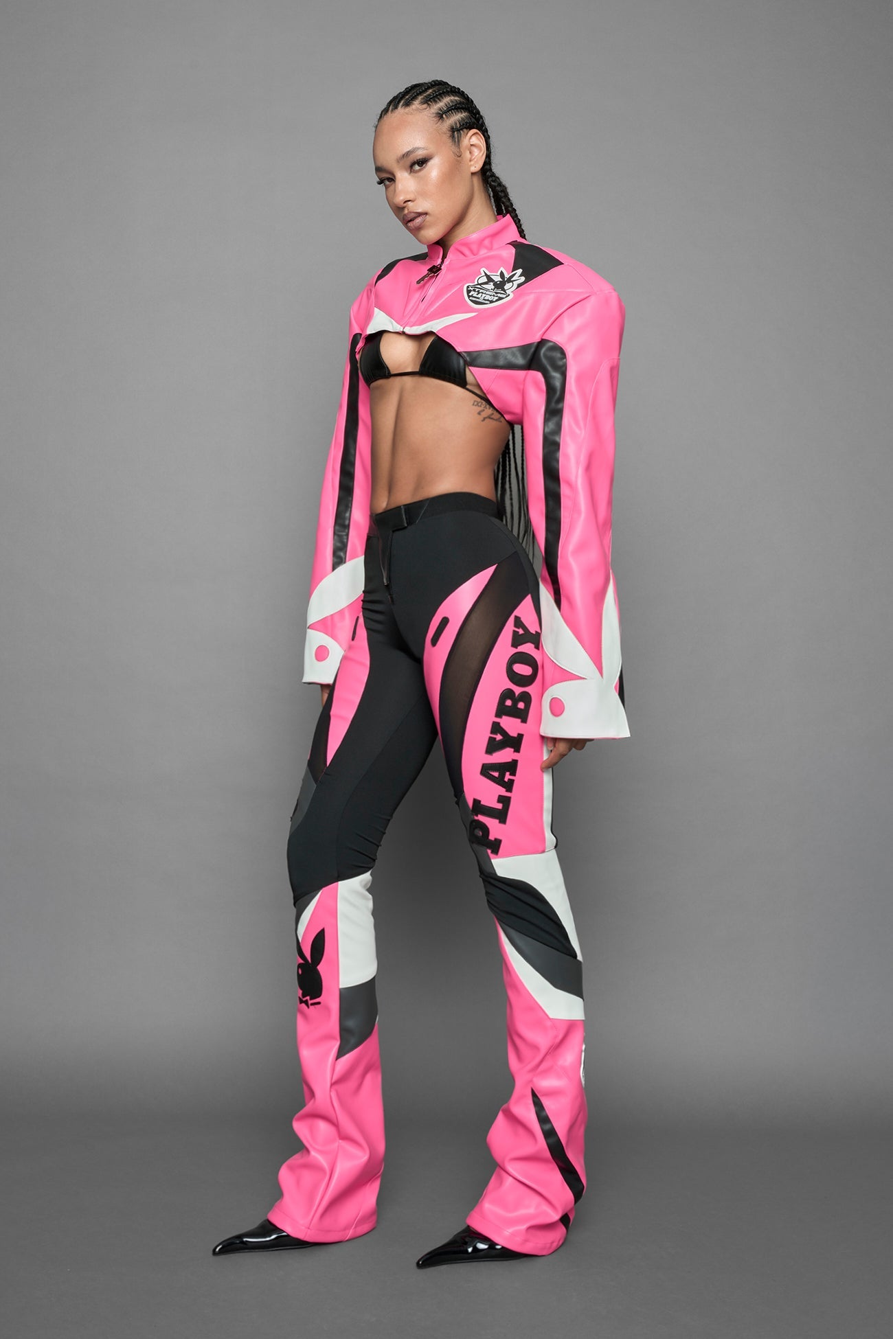 NAMILIA Playboy Moto Mesh Pants - pink/black, xs