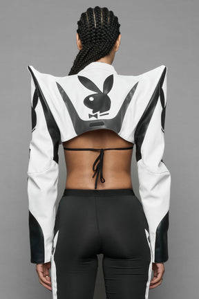 NAMILIA Playboy Spike Shoulder Bolero - white / black, xs