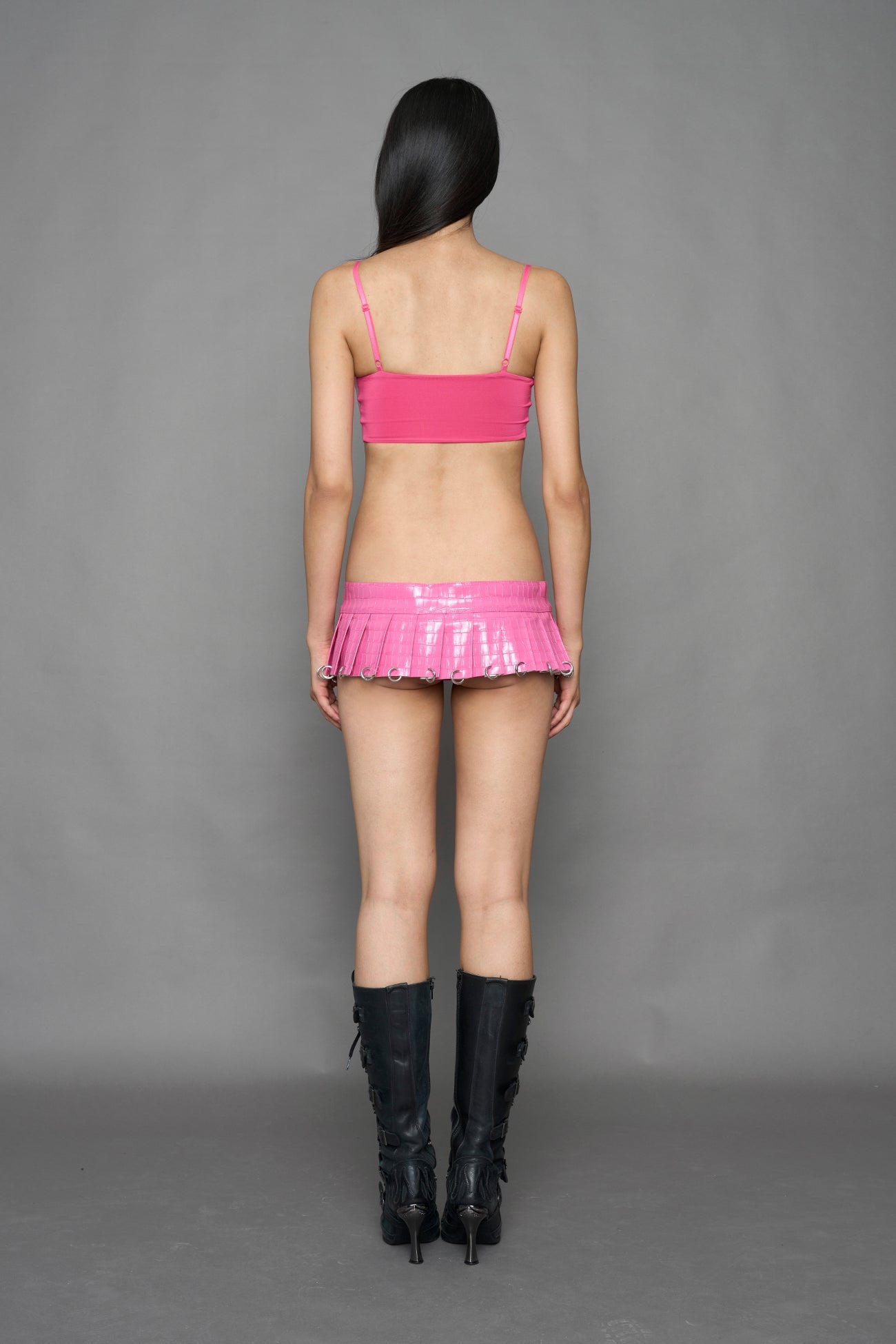 NAMILIA Pleated Mini Skirt With Rings - PINK CROC, xs