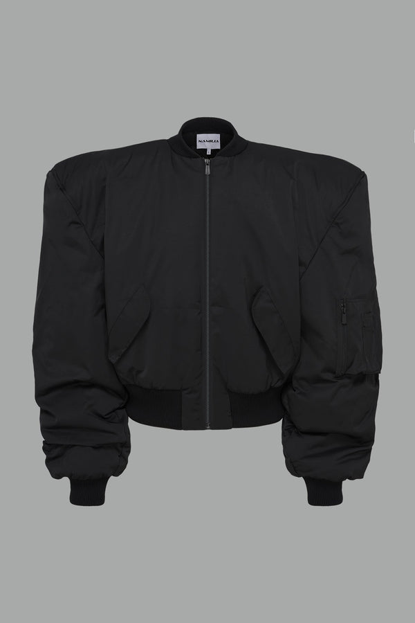 NAMILIA Power Shoulder Bomber Jacket - Black, s - Black