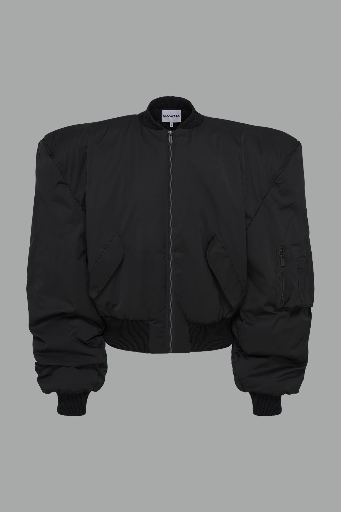 NAMILIA Power Shoulder Bomber Jacket - Black, s