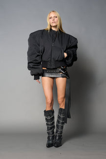 NAMILIA Power Shoulder Bomber Jacket - Black, s