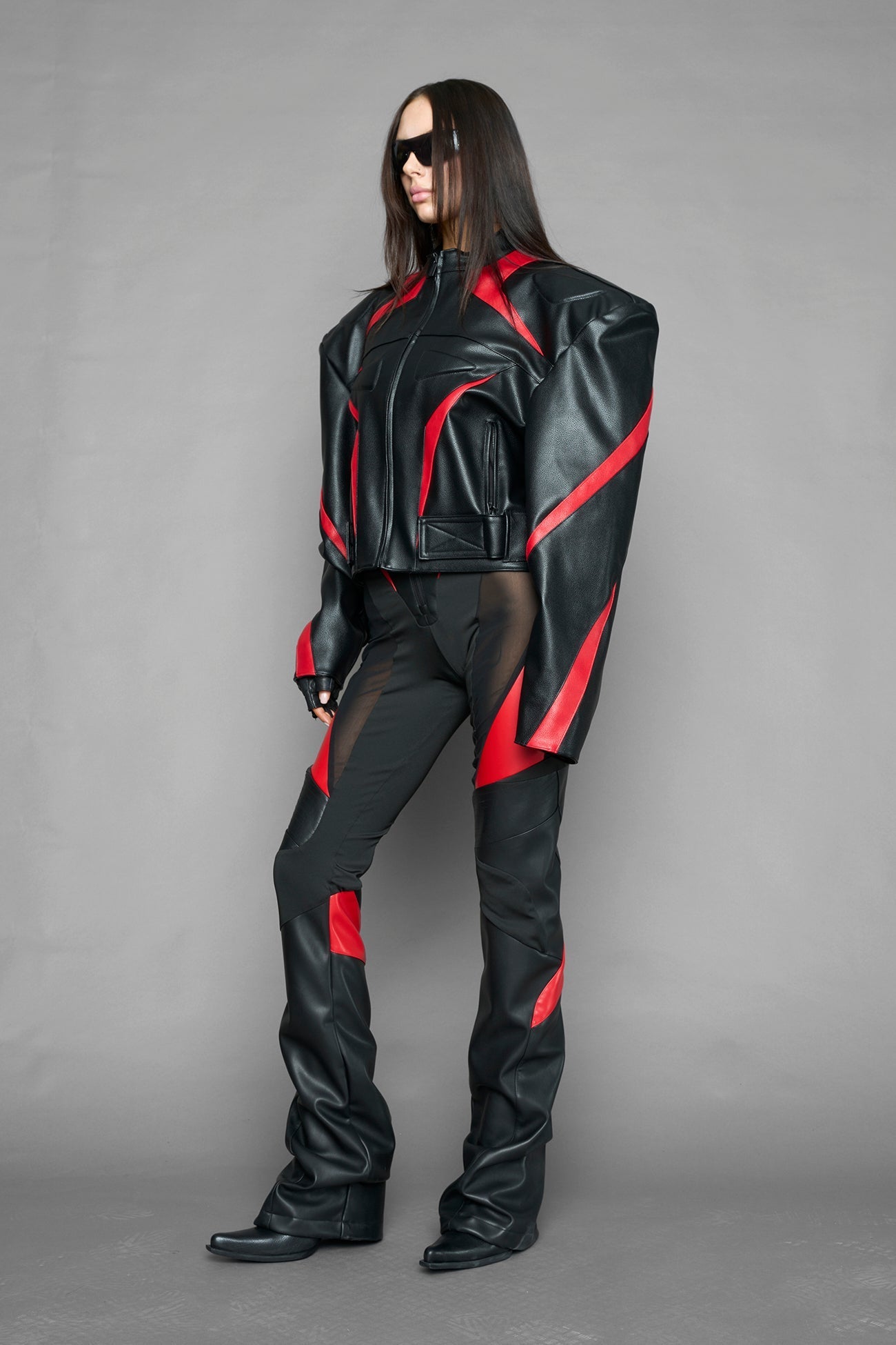 NAMILIA power shoulder moto jacket - BLACK RED, s