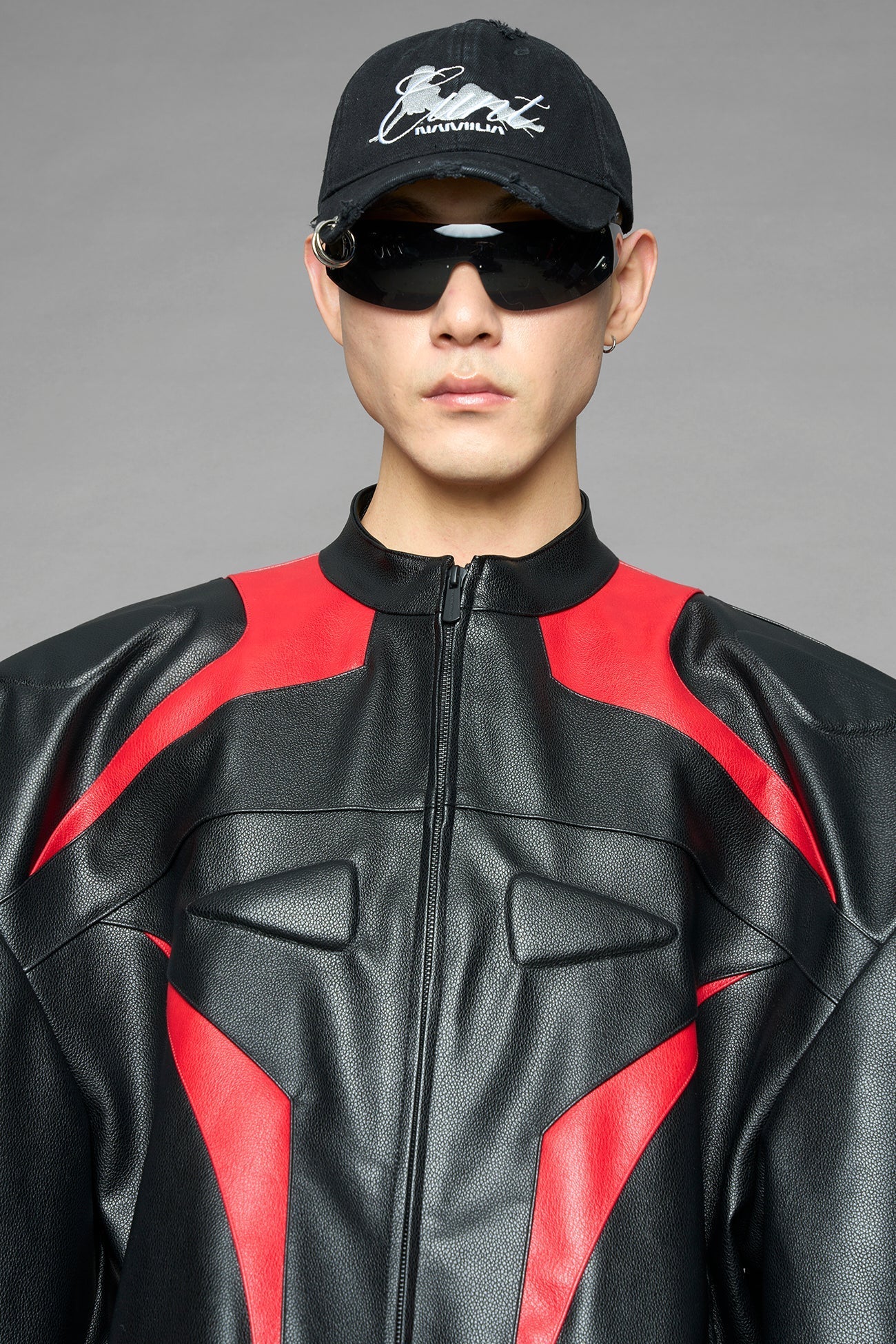 NAMILIA power shoulder moto jacket - BLACK RED, s