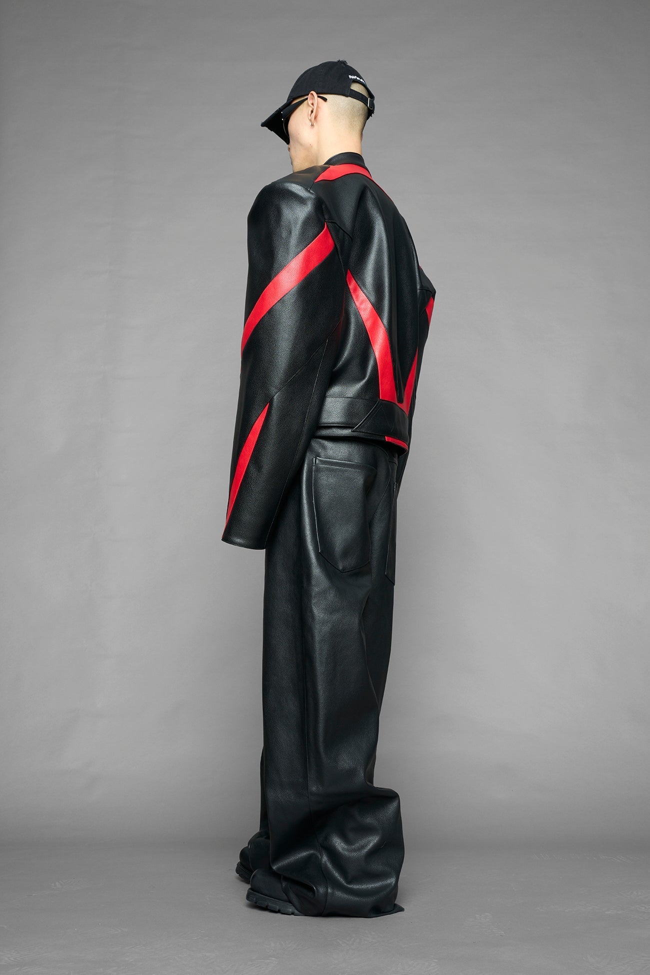 NAMILIA power shoulder moto jacket - BLACK RED, s