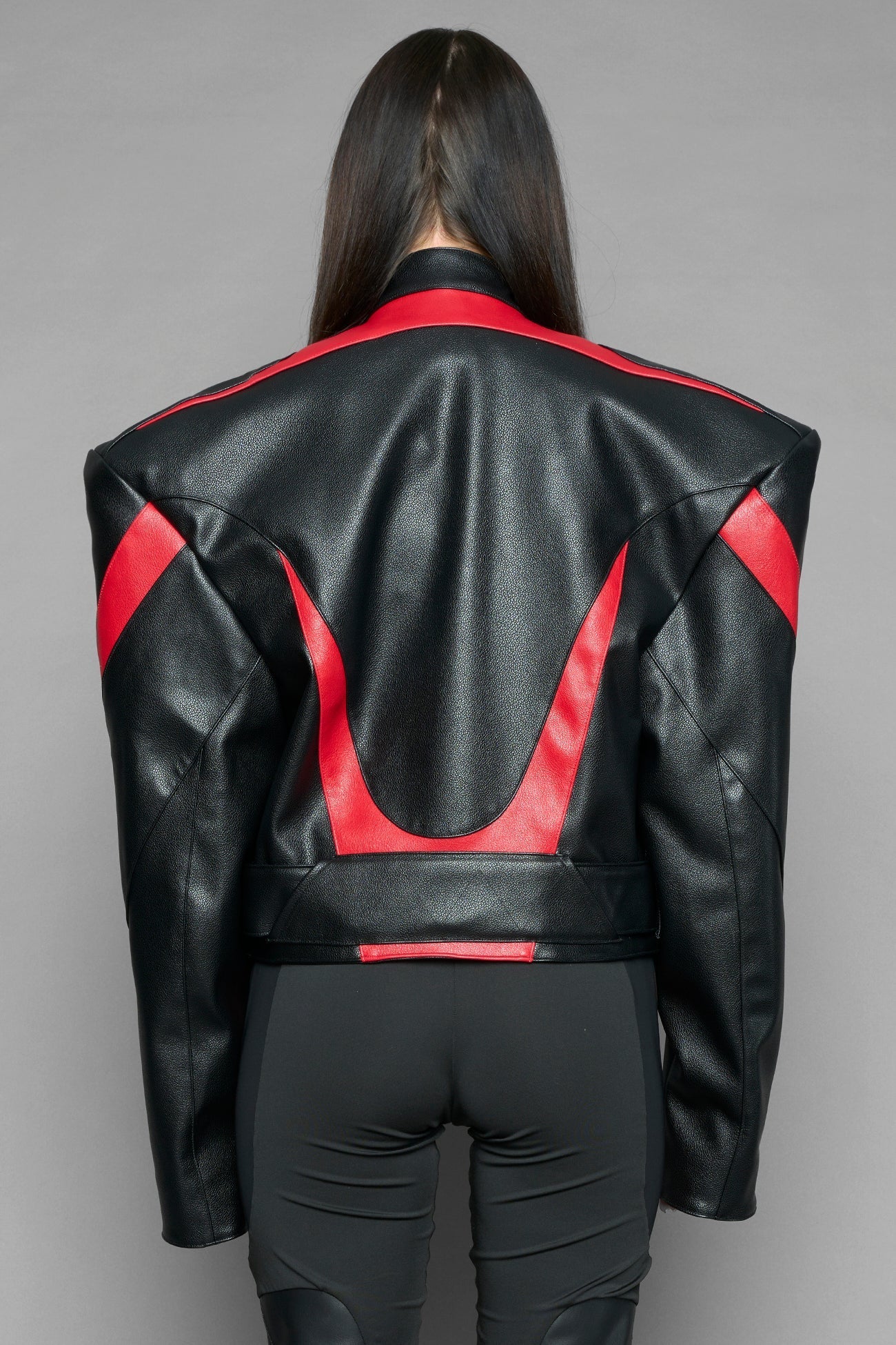 NAMILIA power shoulder moto jacket - BLACK RED, s