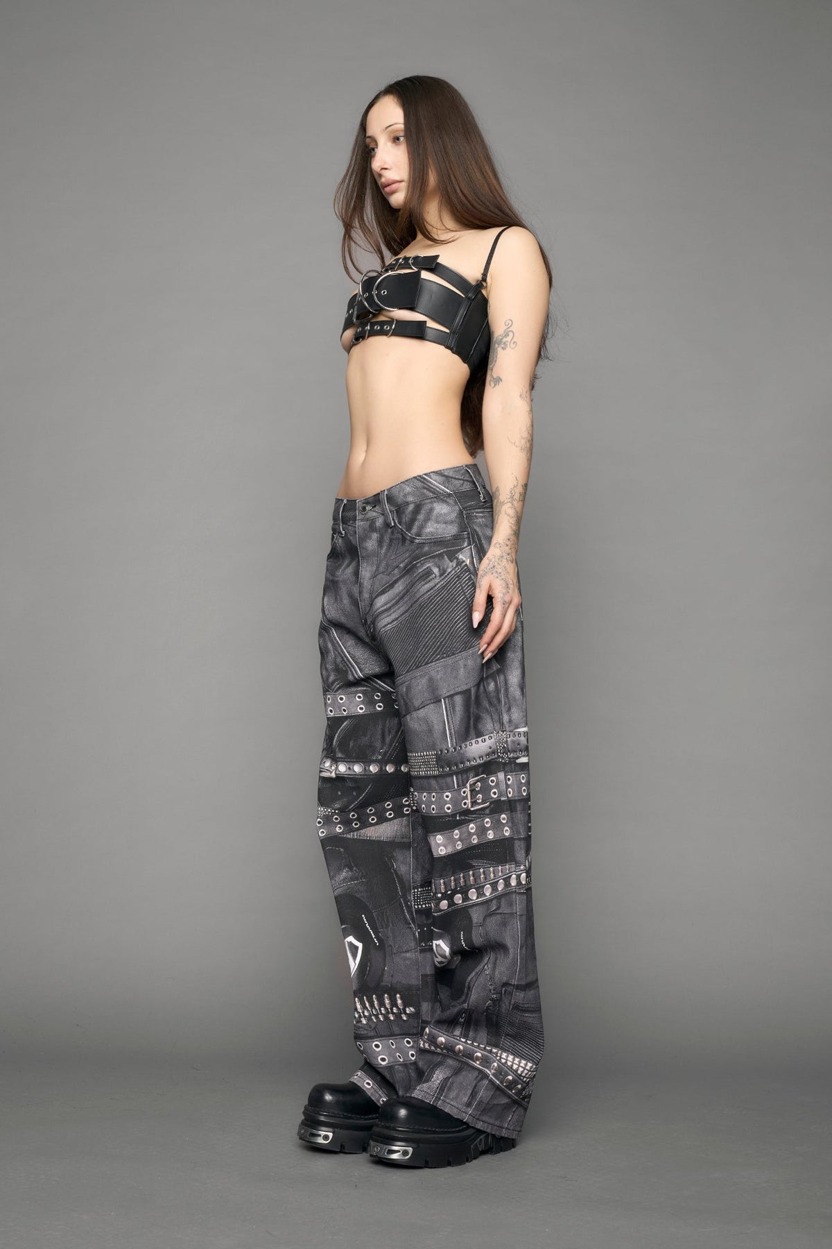 NAMILIA Printed Moto Baggy Pants - black, xs