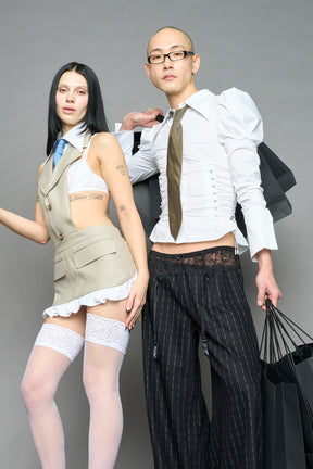 NAMILIA puff sleeve corseted shirt - WHITE, xs