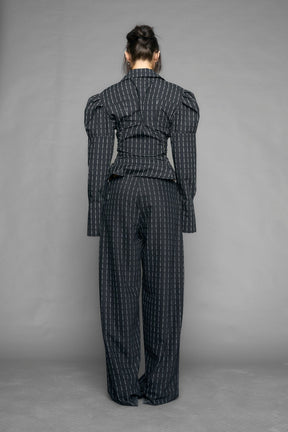 NAMILIA puff sleeve corseted shirt - BLack print, xs