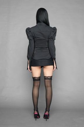 NAMILIA puff sleeve corseted shirt - BLACK, xs