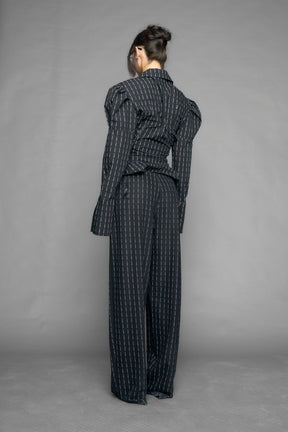 NAMILIA puff sleeve corseted shirt - BLack print, xs