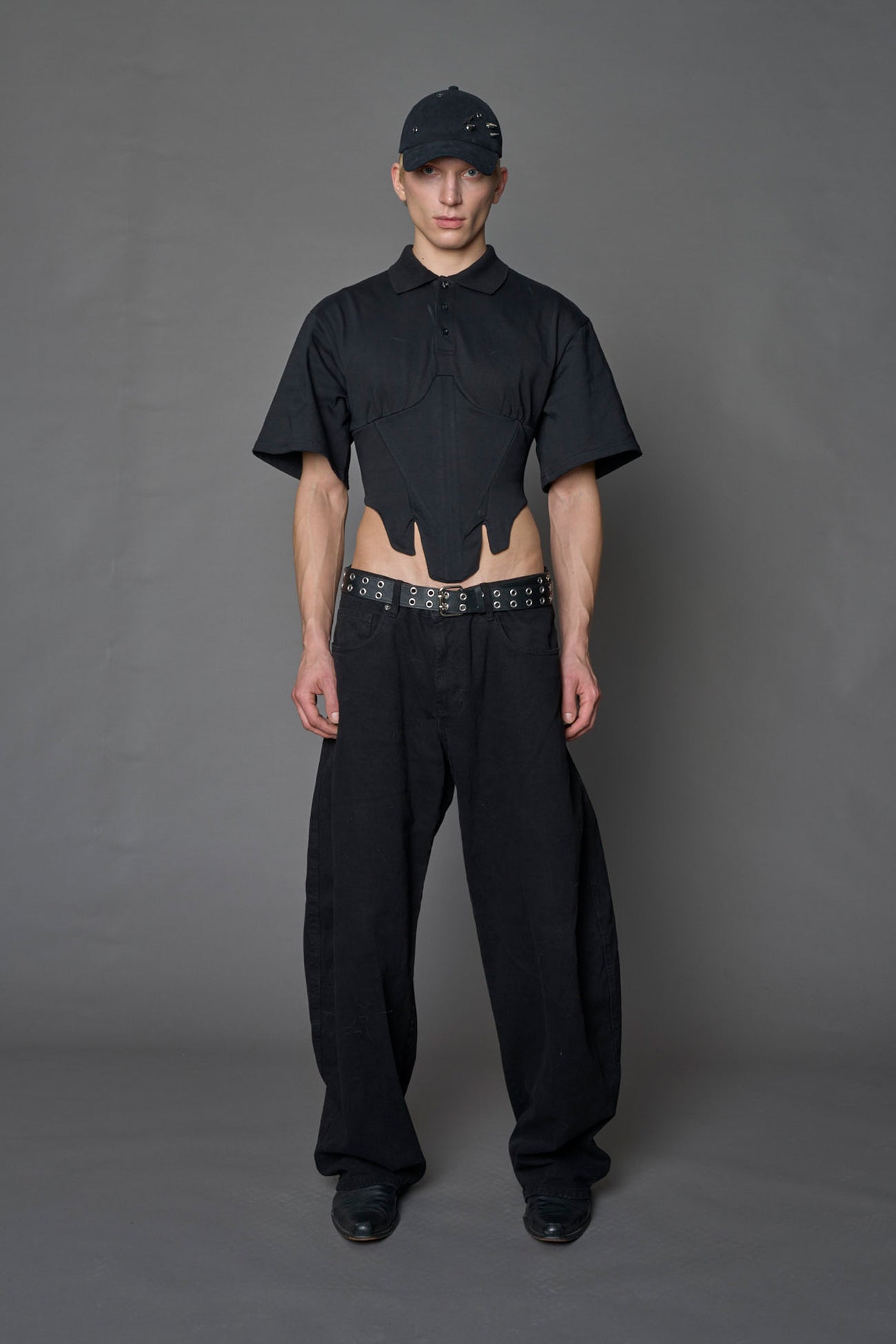 NAMILIA Racing Corset Polo Shirt - BLACK, xs