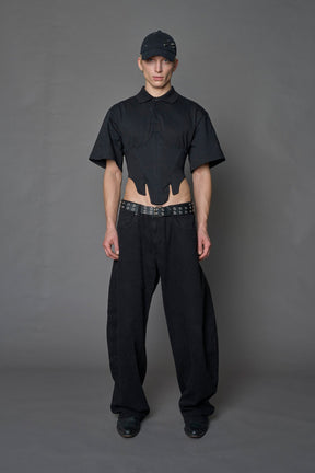 NAMILIA Racing Corset Polo Shirt - BLACK, xs