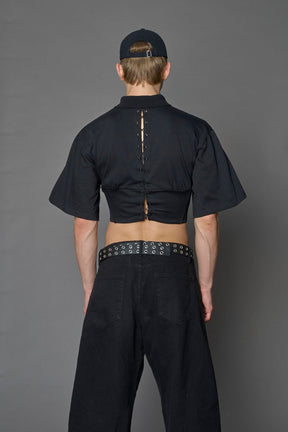 NAMILIA Racing Corset Polo Shirt - BLACK, xs