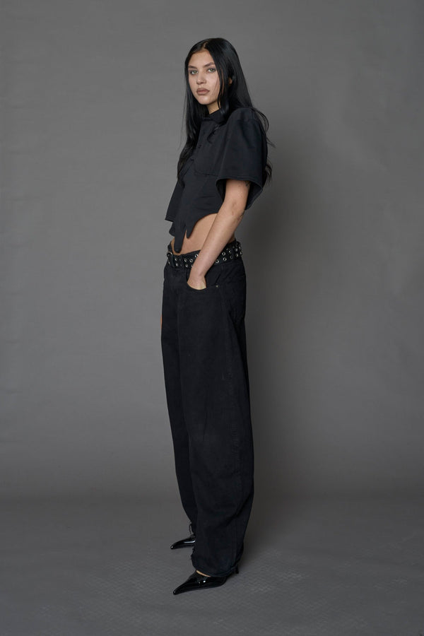 NAMILIA Racing Corset Polo Shirt - BLACK, xs